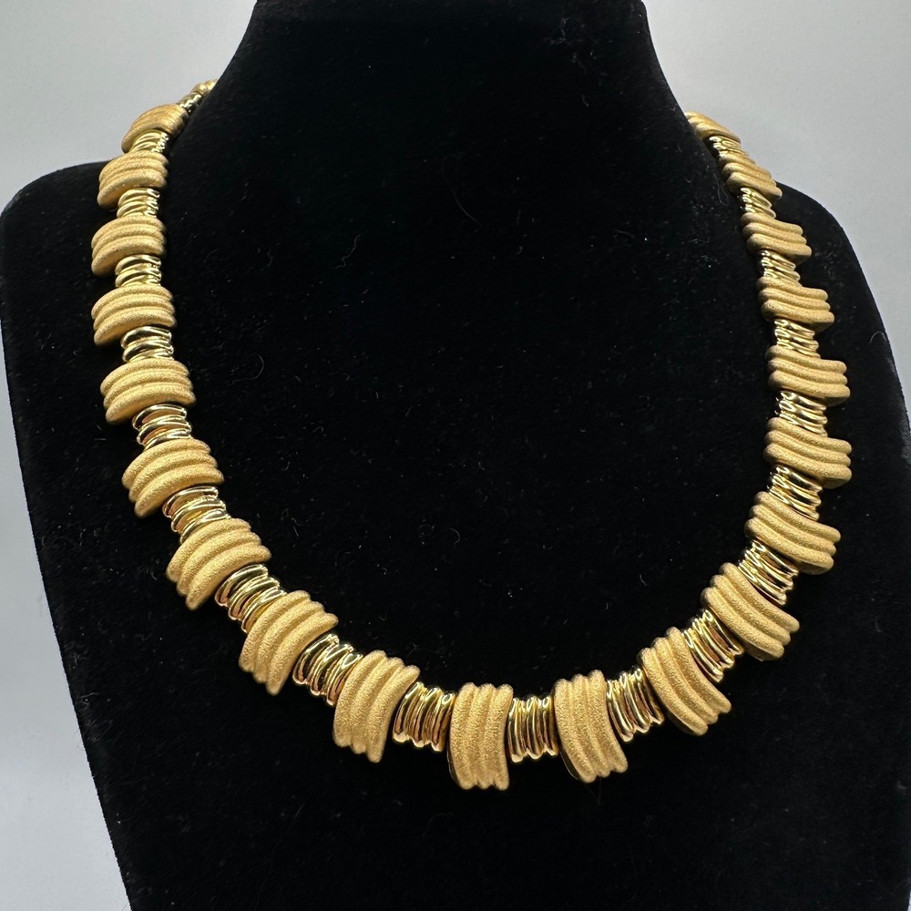 Monet Gold Tone Textured Collar Necklace 16" Vintage Statement Choker Signed